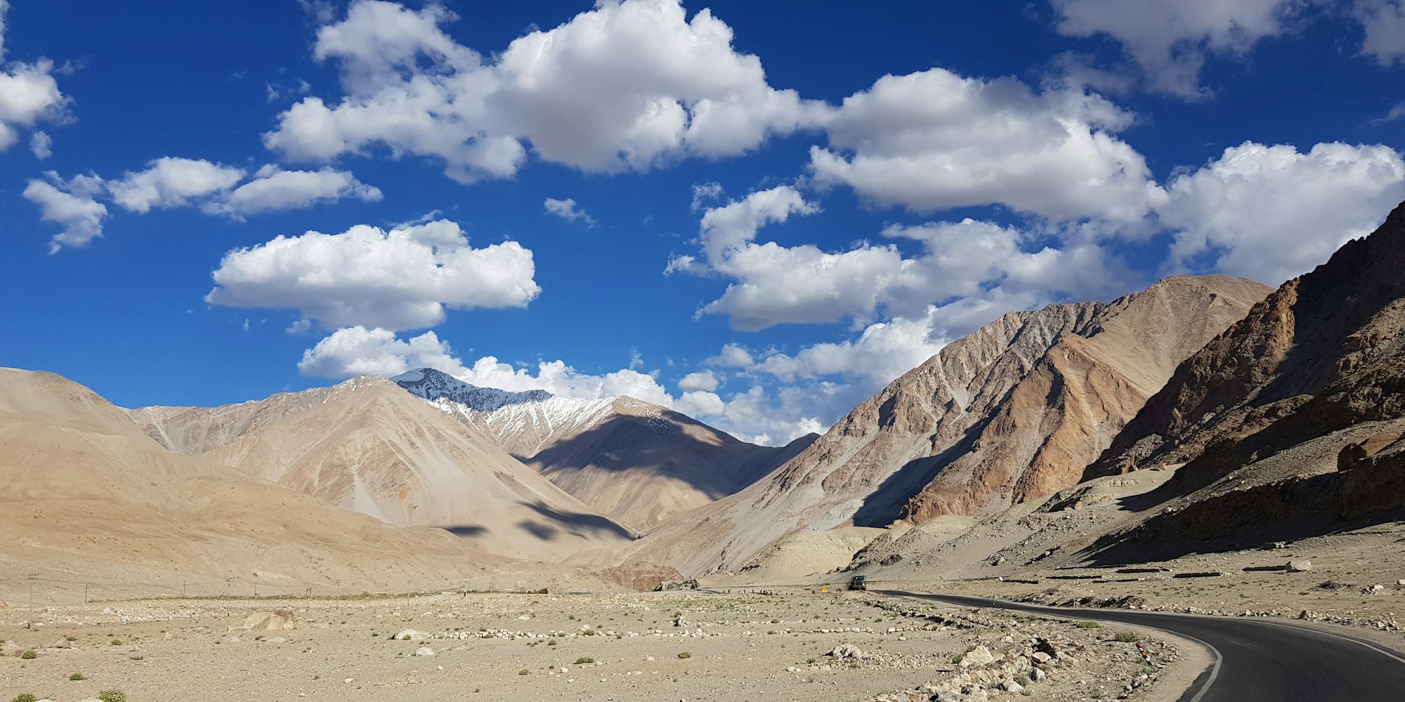 Open road through the mountains of Ladakh